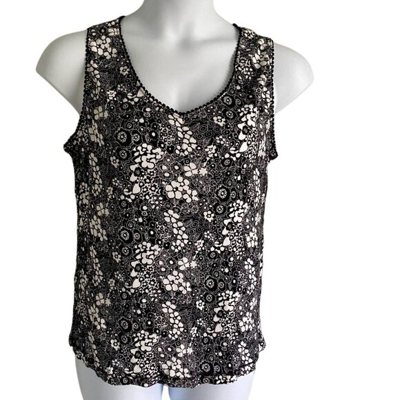 Avenue Black White Cinch Tank Sleeveless Cotton Ribbed Top Size 14/16 NEW NWT - Picture 2 of 8
